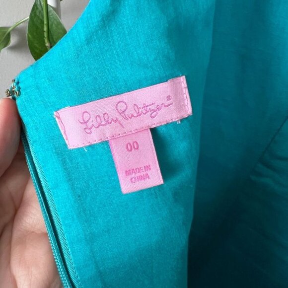 Lilly Pulitzer- Shift Dress- Teal & Gold - Size 00 - Like New - Picture 4 of 6